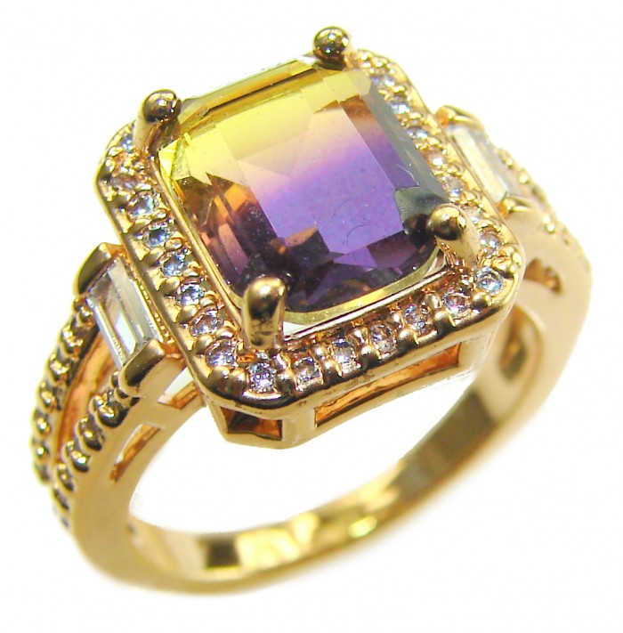 6.5 carat Ametrine 18K Gold over .925 Sterling Silver HANDCRAFTED Ring s. 6