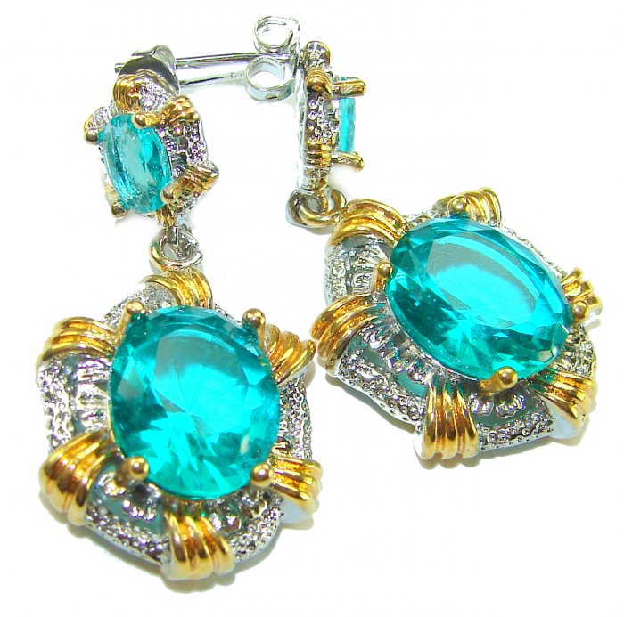 Costa del Sol 9.8 carat Apatite 2 tones .925 Sterling Silver Handcrafted Statement earrings - video