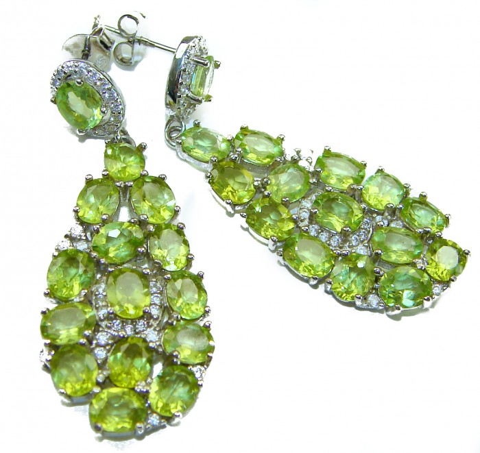 Fiesta Authentic 27.5 carat Peridot .925 Sterling Silver brilliantly handcrafted Statement earrings