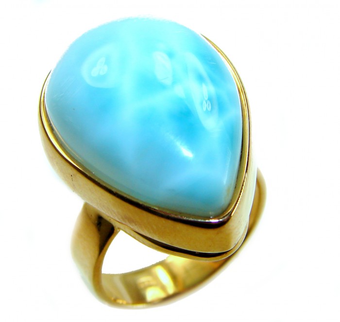 Large 22.9 carat Blue Perfection Blue Larimar .925 Sterling Silver handmade Large ring size 8 adjustable