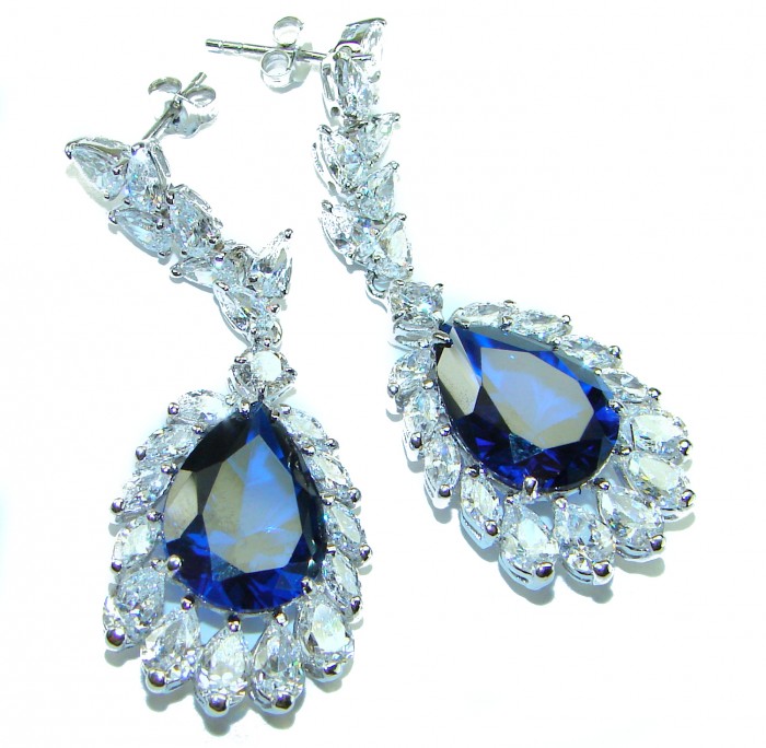 Giovanna - Authentic pear cut 22.9 carat Sapphire .925 Sterling Silver handcrafted earrings