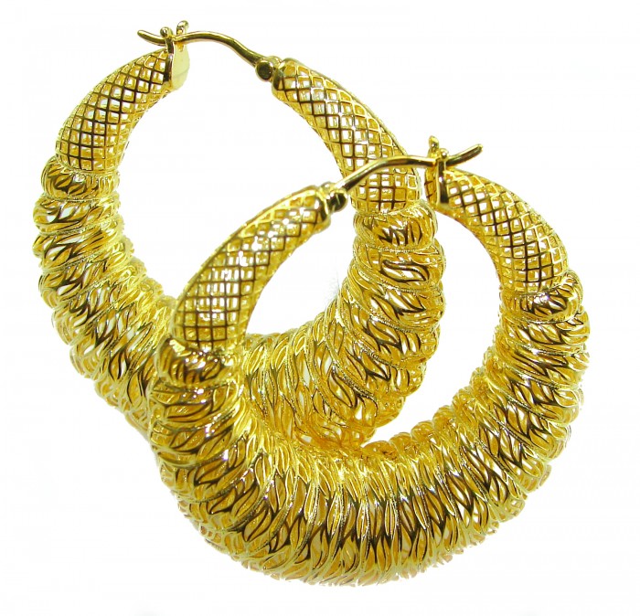 Black Label Collection - Dubai Style - Natural 22K Gold over .925 Sterling Silver handmade hoop earrings