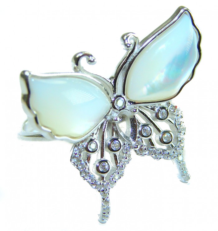 White Butterfly Blister Pearl .925 Sterling Silver brilliantly handcrafted ring s. 7 1/4