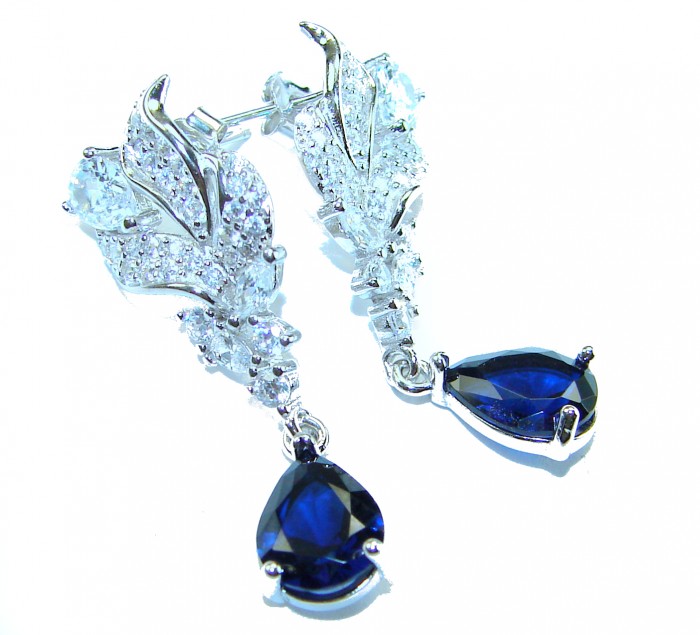 Giovanna - Authentic pear cut 3.9 carat Sapphire .925 Sterling Silver handcrafted earrings
