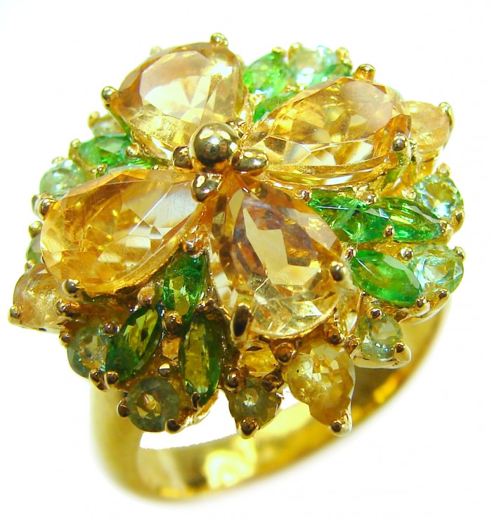 Victoria Authentic - Natural 10.2 carat Brazilian Citrine .925 Sterling Silver dipped in 18K Gold handmade Statement Ring size 8 1/4