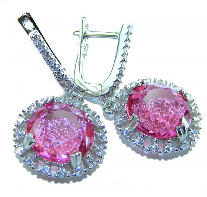 Love 22.8 carat Pink Topaz rhodium over .925 Sterling Silver handcrafted Statement Earrings