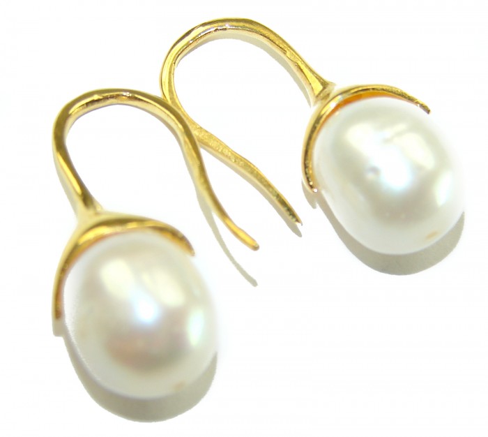 Genuine Pearl 18K Gold over .925 Sterling Silver handcrafted Statement Earrings