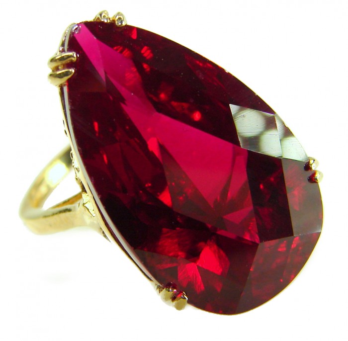 Carmen Natural 28.4 carat Ruby .925 Sterling Silver dipped in 22K Gold handmade Large Statement Ring size 7