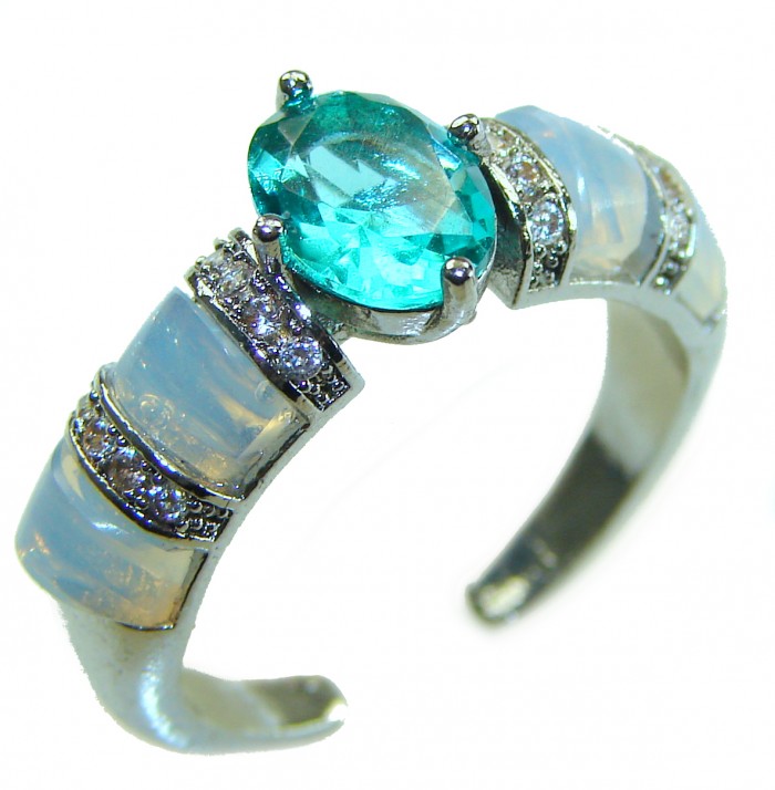 Wonderland 3.1 carat Paraiba Tourmaline .925 Sterling Silver Handcrafted Ring size 7 1/4