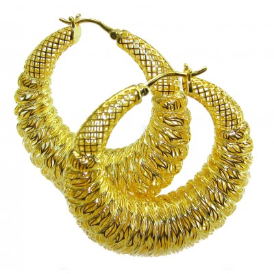 Black Label Collection - Dubai Style - Natural 22K Gold over .925 Sterling Silver handmade LARGE hoop earrings