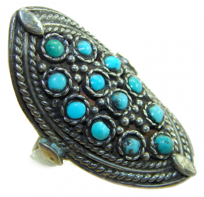 Rare authentic Turquoise .925 Sterling Silver handcrafted Large ring; s. 9