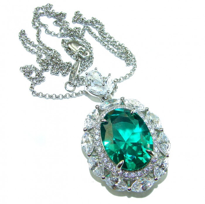Heirloom authentic 17.9 carat Colombian Emerald .925 Sterling Silver handcrafted Statement necklace
