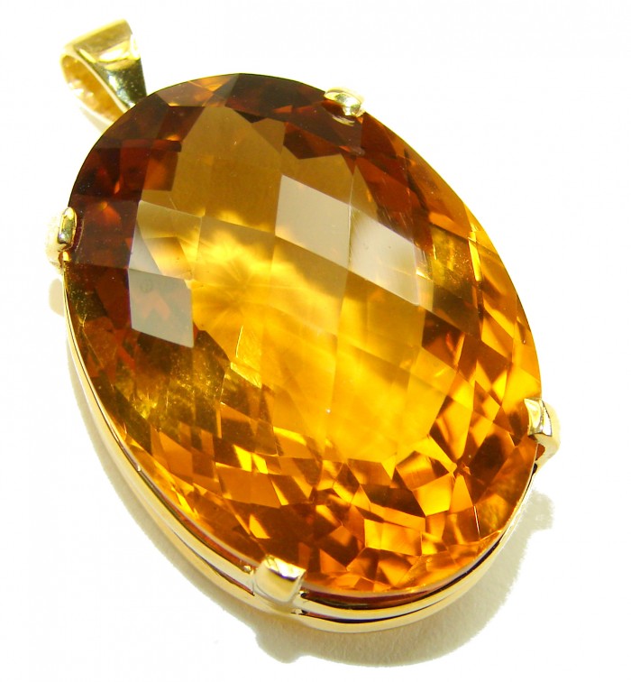 Luxury genuine 37.9 CARAT oval cut Champagne Topaz .925 Sterling Silver dipped in 22K Gold handmade Pendant