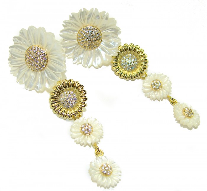 Sublime Flowers Blister Pearl 22K Gold over .925 Sterling Silver handcrafted Earrings