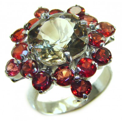 Serenity 10.5 carat Champagne Smoky Topaz .925 Sterling Silver HUGE Ring size 7