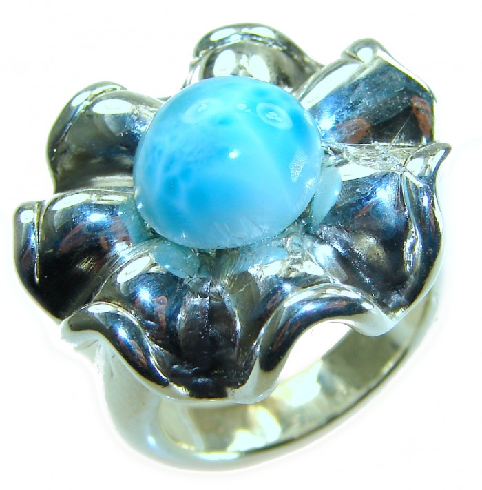 Large 8.2 carat Blue Perfection Blue Larimar .925 Sterling Silver handmade Large ring size 8