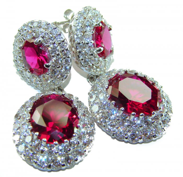 Luxurious natural 10.5 carat Red Topaz .925 Sterling Silver Perfectly handcrafted Earrings - video
