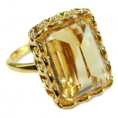 18.8 carat Genuine Lemon Quartz 14K Gold over .925 Sterling Silver handcrafted ring size 9 1/4
