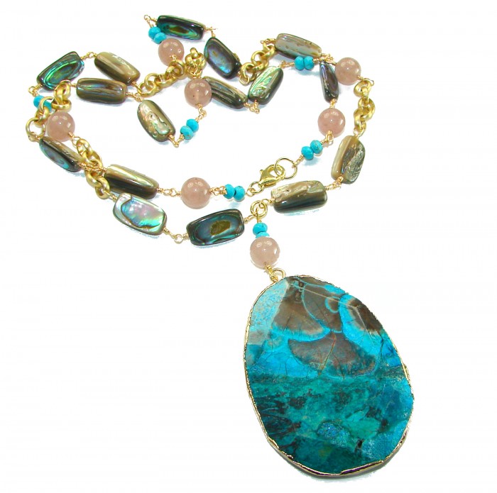 Boho Style - Great quality Chrysocolla 10K Gold over .925 Sterling Silver handcrafted Necklace
