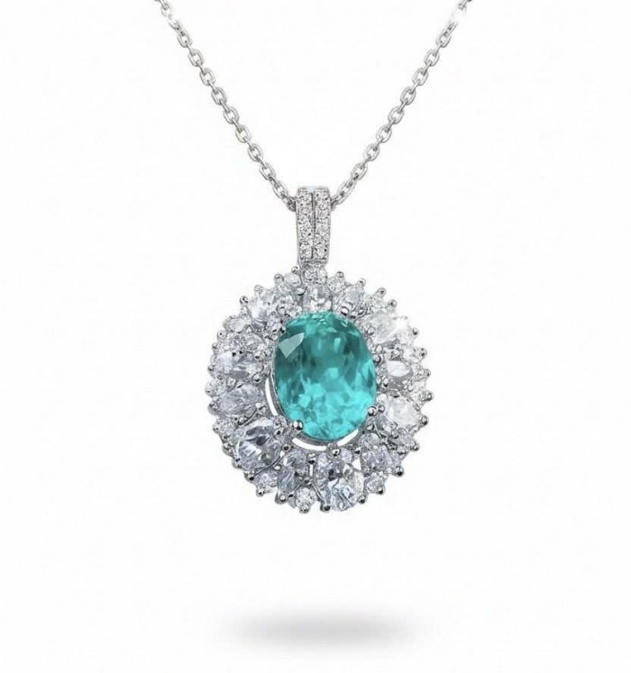 Wonderland 6.8 carat Paraiba Tourmaline .925 Sterling Silver Handcrafted Statement necklace