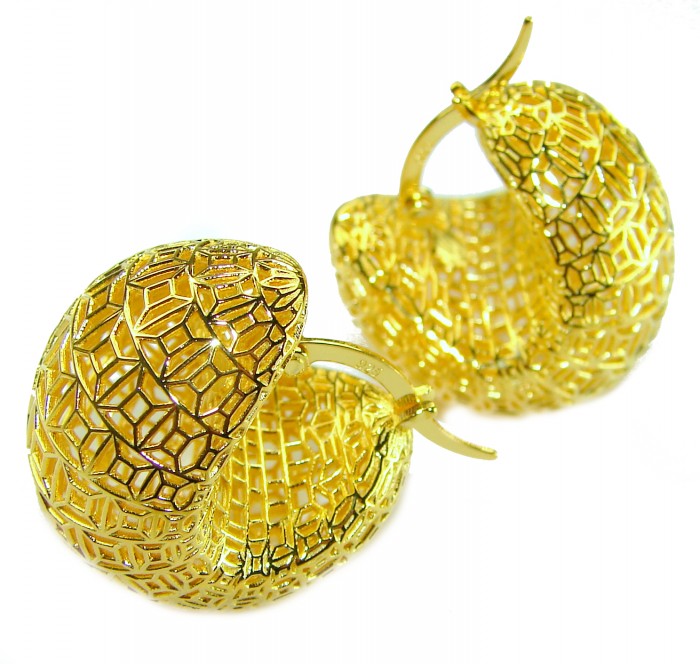 Dubai Style - Golden Flowers .925 Sterling Silver dipped in 22K Gold handmade Large Earrings
