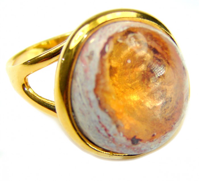 Queen of Fire best quality 18.4 carat Mexican Opal 18K Gold over .925 Sterling Silver handmade ring 6 1/4