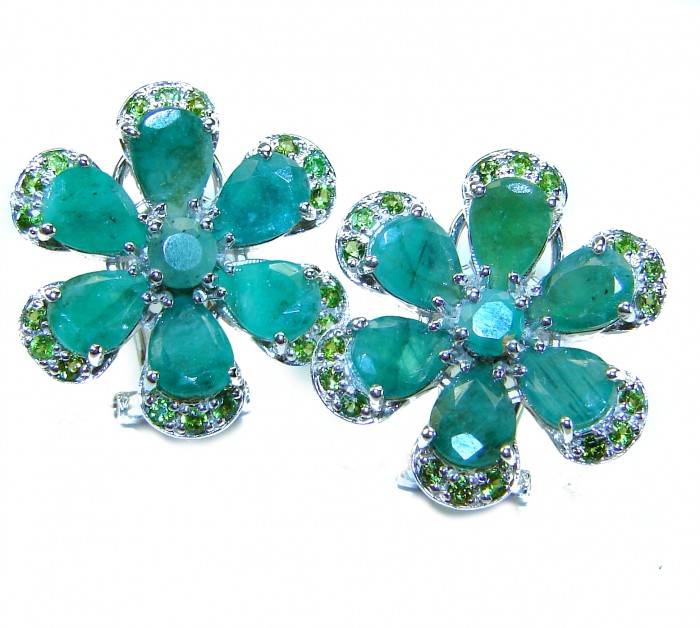Amazonia - 339.8 carat Colombian Emerald .925 Sterling Silver handmade Statement Earrings