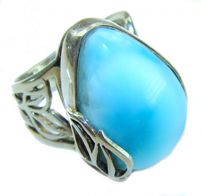 16.9 carat Blue Perfection natural Larimar .925 Sterling Silver handmade Large ring size 6 adjustable