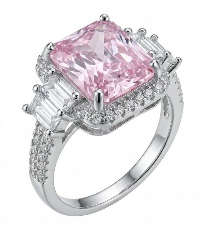 Isabella - Light Pastel 7.7 carat Kunzite .925 Silver handcrafted Cocktail Ring s. 7 1/4
