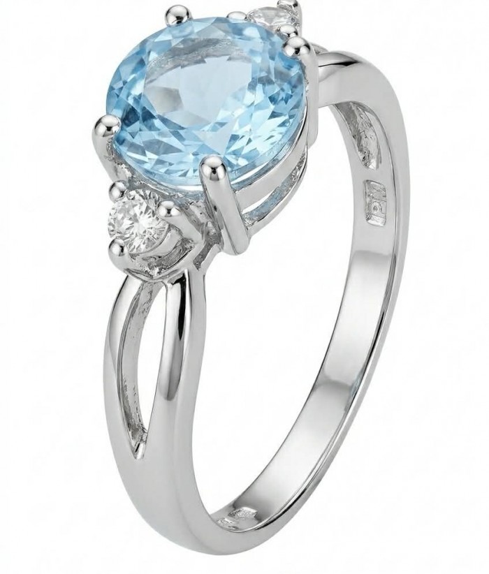 3.5 carat authentic Swiss Blue Topaz .925 Sterling Silver handmade Statement Ring size 8 3/4