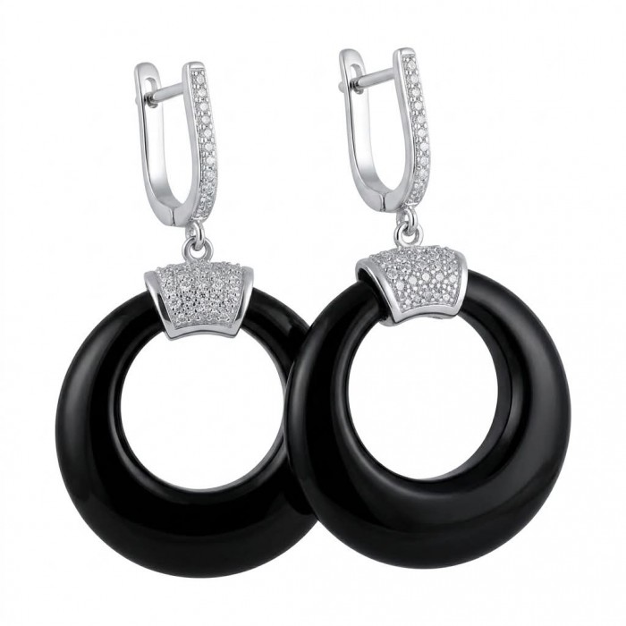Outstanding authentic Onyx .925 Sterling Silver Earrings
