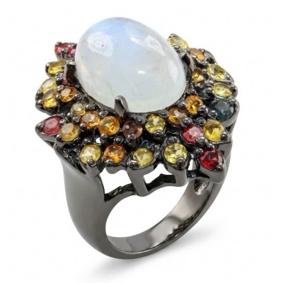 Best quality Genuine Fire Moonstone Sapphire black rhodium over .925 Sterling Silver handcrafted ring size 8 1/4