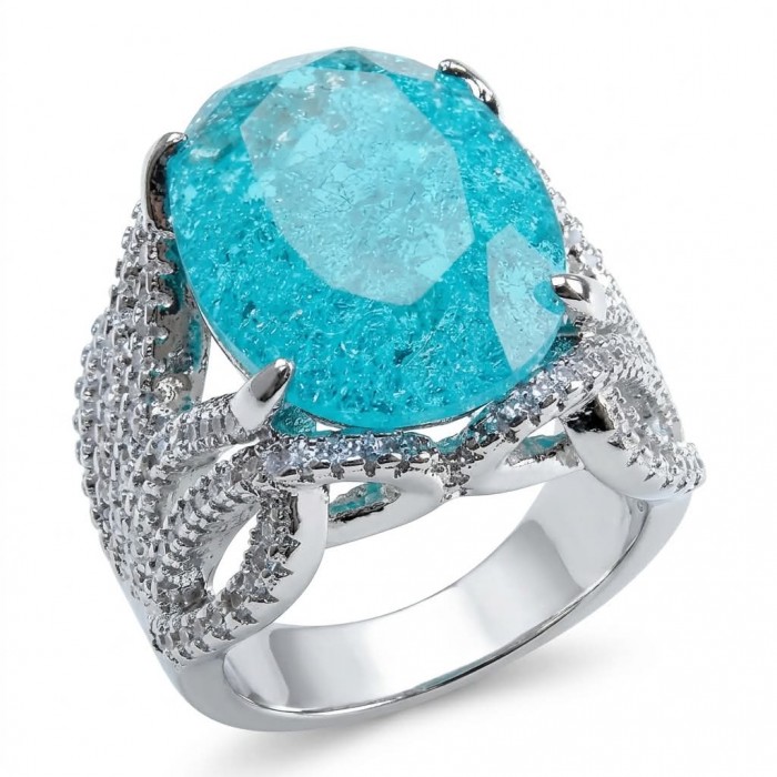 Gabriella 4.2 carat authentic Paraiba Tourmaline rhodium over .925 Sterling Silver handcrafted Statement Ring size 7 1/4