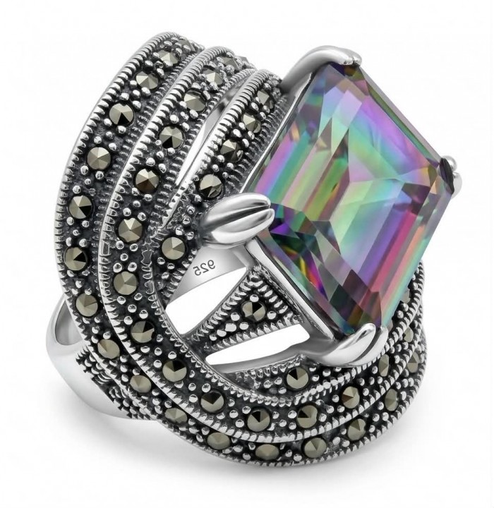 Big Dreamer Massive 17.8 carat Mystic Topaz .925 Sterling Silver handcrafted Large ring size 7