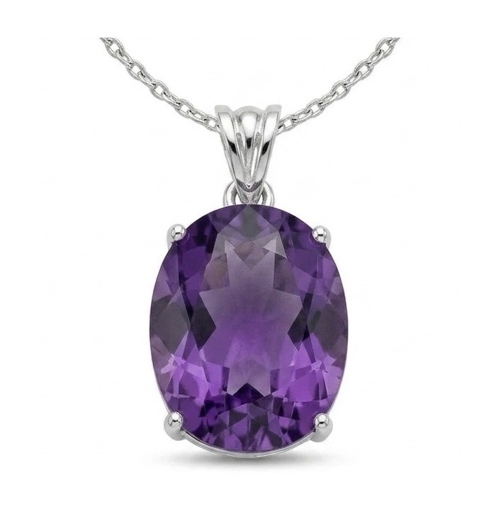 Mademoiselle - 21.5 carat natural Amethyst .925 Sterling Silver dipped in 22K White Gold handcrafted Pendant