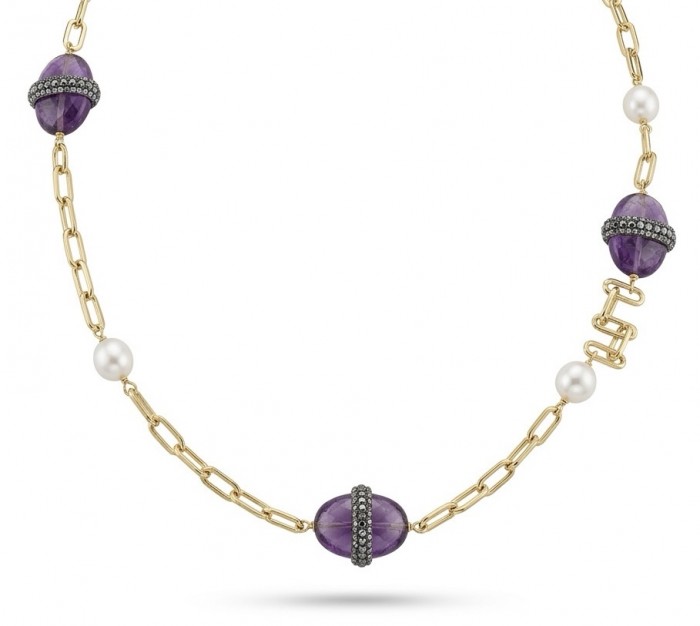 Natural Amethyst 14K Gold over .925 Sterling Silver handcrafted necklace, 32 inches