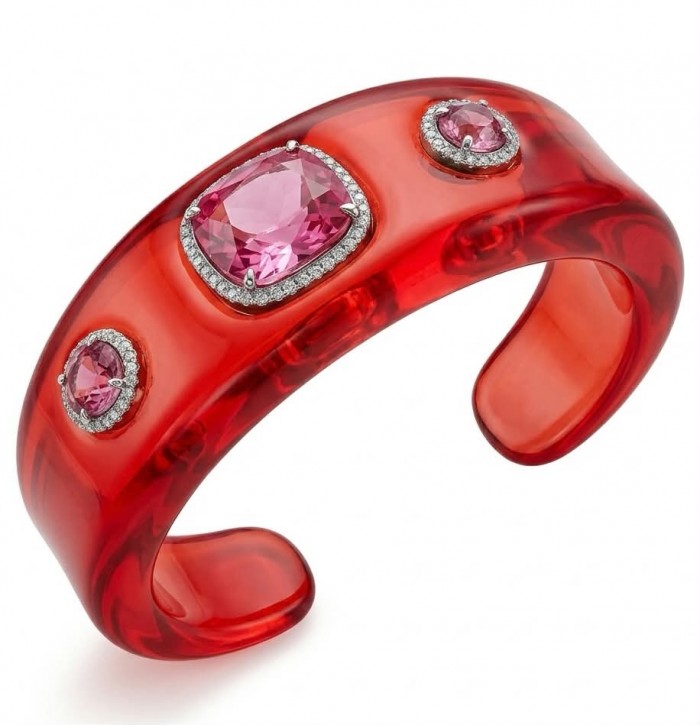 Candy Store - Modern Design Natural Red Raisin Pink Topaz .925 Sterling Silver bracelet