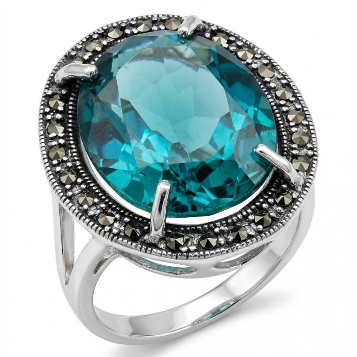 Massive Deep Blue 37.8 carat Aquamarine .925 Sterling Silver handcrafted Large ring size 7