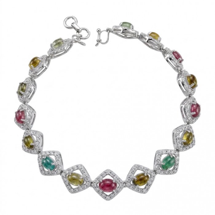Authentic 22.5 carat Brazilian Watermelon Tourmaline 14K White Gold over .925 Sterling Silver handmade Bracelet