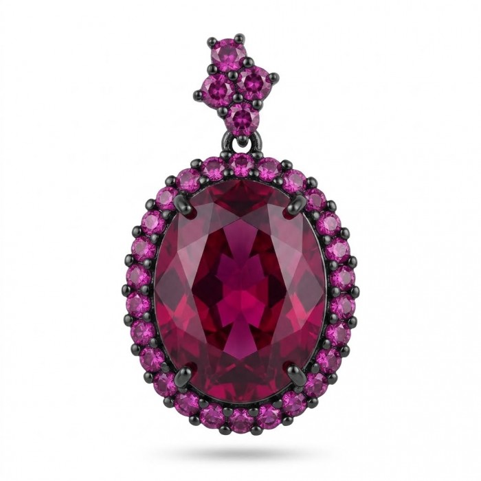 Matilde- Natural 17.8 carat Mozambique Garnet BLACK RHODIUM .925 Sterling Silver Handcrafted pendant