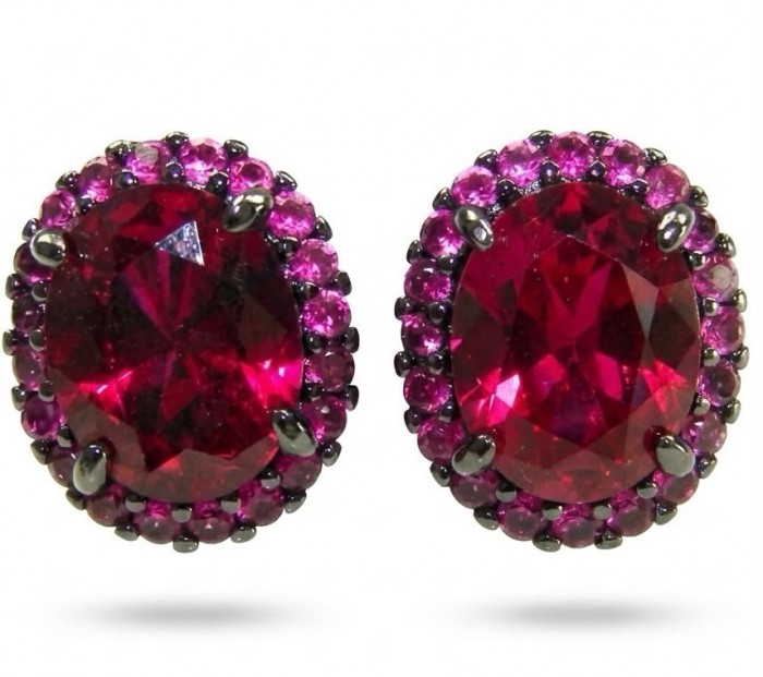 Matilde- Natural 17.8 carat Mozambique Garnet BLACK RHODIUM .925 Sterling Silver HandcraftedHandcrafted Earrings