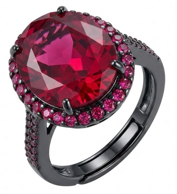 Matilde - Natural 12.8 carat Mozambique Garnet BLACK RHODIUM .925 Sterling Silver Handcrafted Statement Ring size 7 adjustable