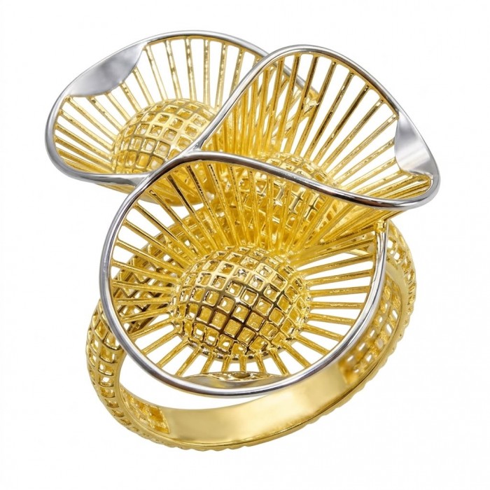 Dubai Style - .925 Sterling Silver dipped in 22K Gold handmade Large ring size 10 1/4