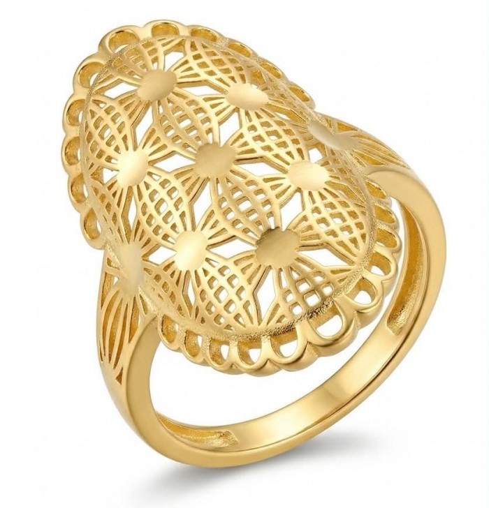 Dubai Style - .925 Sterling Silver dipped in 22K Gold handmade Large ring size 7