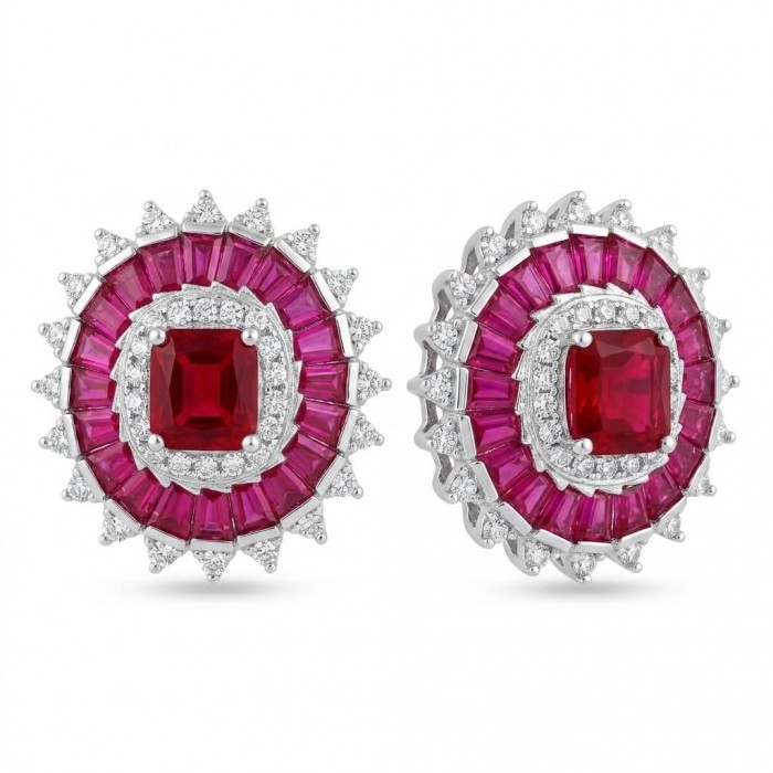 Art Deco - Bella Rosa Genuine 5.8 carat Ruby .925 Sterling Silver dipped in rhodium Statement brilliantly handcrafted earrings
