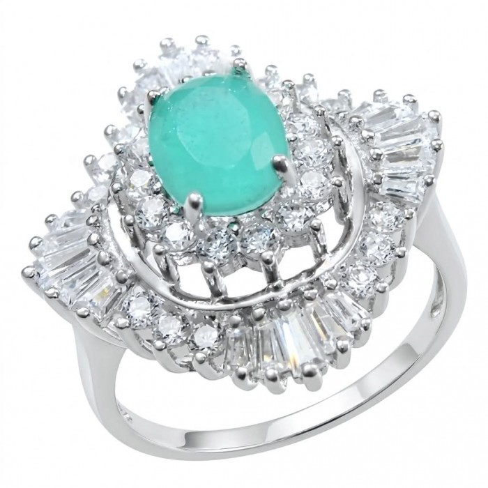 Vintage style - Timless Beauty - 3.5 carat Colombian Emerald 7.1 carat White Topaz .925 Sterling Silver handcrafted Statement Ring size 7 1/4