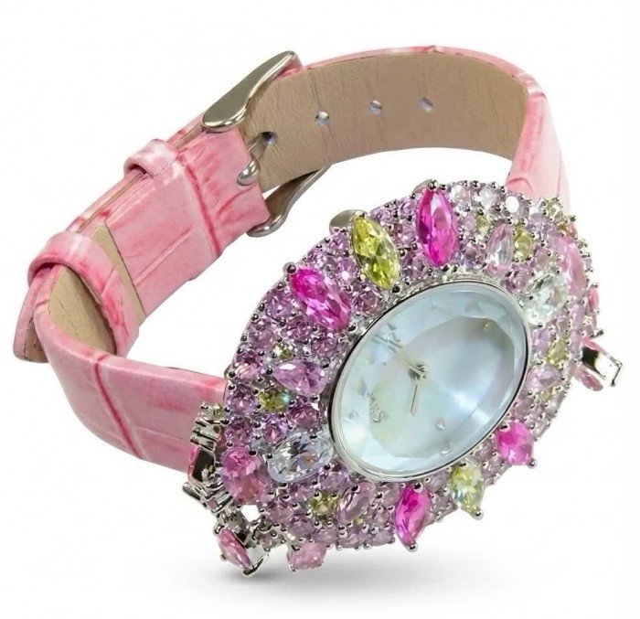 Precious 18.5 carat Authentic Pink Sapphire Genuine Leather strap .925 Sterling Silver handmade Watch