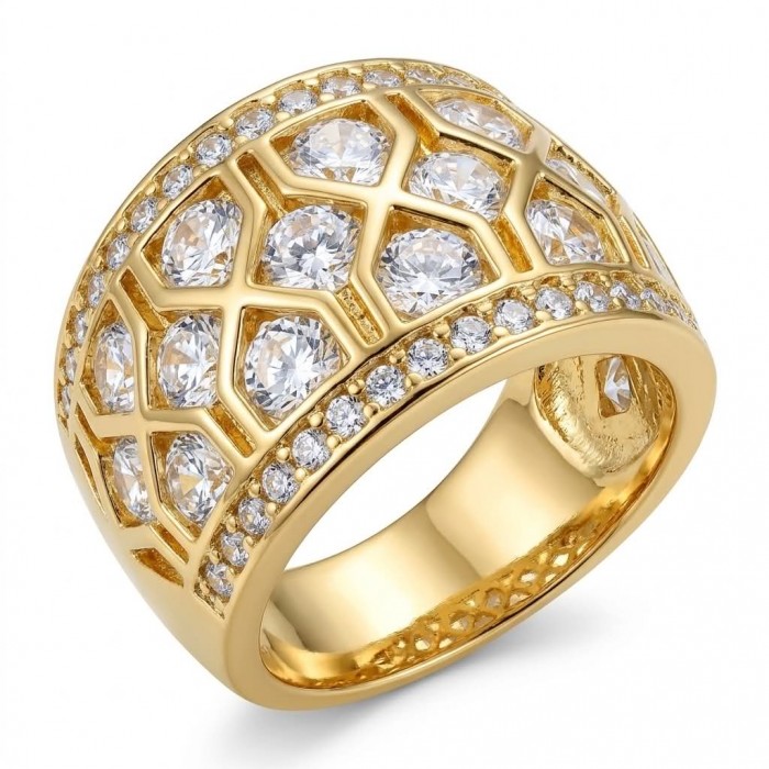 9.8 carat White Topaz Golden handcrafted Statement Ring size 7