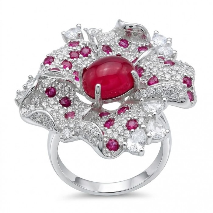 Carmen Natural 6.4 carat Ruby .925 Sterling Silver dipped in rhodium handmade Large Statement Ring size 9