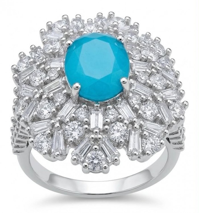 Ginevra Authentic 3.6 carat AQUAMARINE .925 Sterling Silver handcrafted Ring size 7 1/2